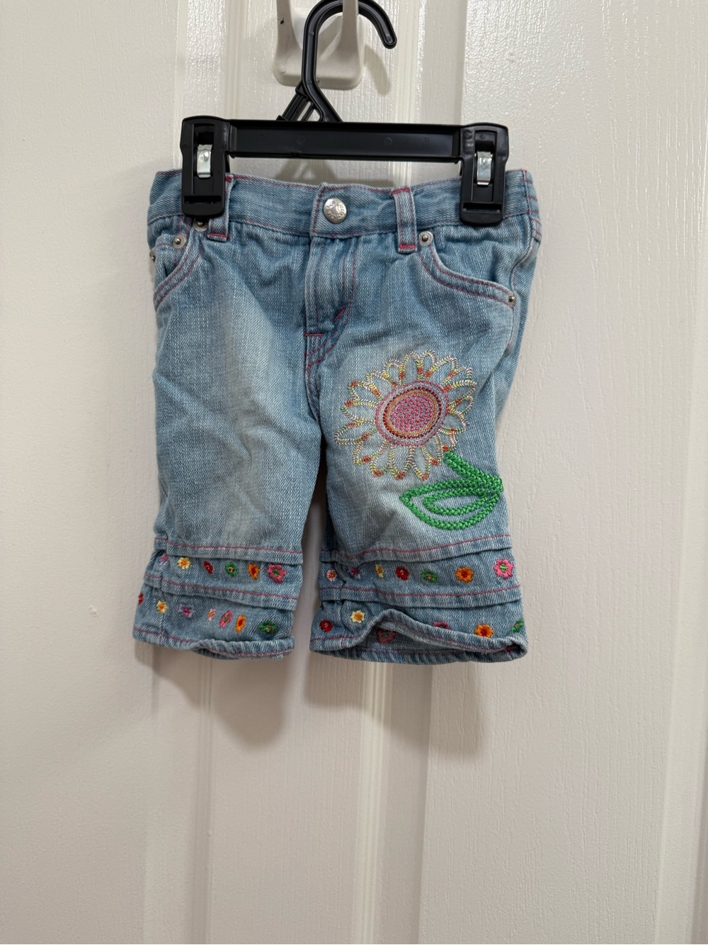 Light Blue Embroidered Flower Denim Shorts for Kids Levi’s 12M